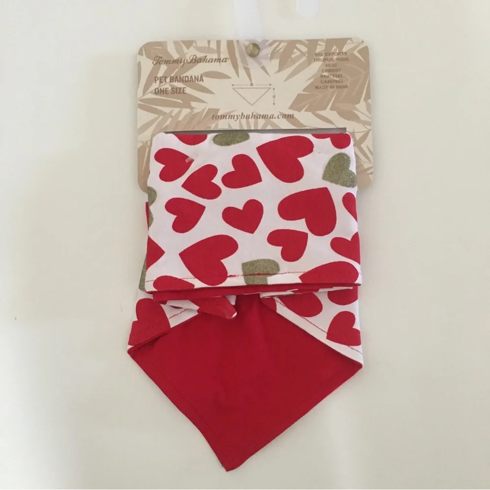 NEW Pet Bandana One Size Valentines Hearts Print Cotton Spandex | Tommy Bahama